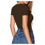 MANGOPOP Sweetheart V Neck Bodysuits for Women Long Short Sleeve Body Suits Tops Shirt M