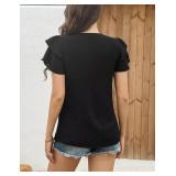 CiCiBird Women Dressy Casual Short Sleeve Blouses Tie Front Pleated Tops Cute Peplum Shirt White XL