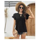 CiCiBird Women Dressy Casual Short Sleeve Blouses Tie Front Pleated Tops Cute Peplum Shirt White XL