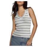 HVT Womens Sleeveless Sweater Vest Slim Fitted Striped Knit Tank Tops Ribbed Vest Top Trendy Clothes L