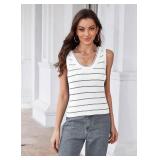 HVT Womens Sleeveless Sweater Vest Slim Fitted Striped Knit Tank Tops Ribbed Vest Top Trendy Clothes L