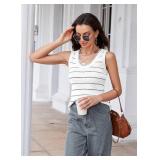 HVT Womens Sleeveless Sweater Vest Slim Fitted Striped Knit Tank Tops Ribbed Vest Top Trendy Clothes L