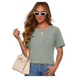 Deer Lady Tops for Women Trendy 2025 High Low Short Sleeve Summer T Shirts Casual Loose Fit Tshirt Basic Crew Neck Curved Top XL