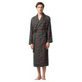 SIORO Mens Robe Flannel Cotton Plaid Bathrobe Soft Shawl Collar Loungewear M