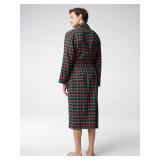 SIORO Mens Robe Flannel Cotton Plaid Bathrobe Soft Shawl Collar Loungewear M