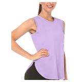 Workout Tank Tops for Women Sleeveless Athletic Yoga Quick Dry Exercise Running Shirts with Side Slit Lilac Xxl