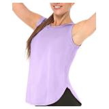 Workout Tank Tops for Women Sleeveless Athletic Yoga Quick Dry Exercise Running Shirts with Side Slit Lilac Xxl