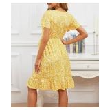 Adorel Maternity Dress Midi Ruffle V-Neck Flowy Smocked Empire Waist Casual Pregnant Outfit Baby Shower M