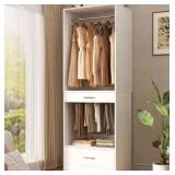 Closet System Organizer with Hanging area, Pants Rack & Drawer Expandable & Sturdy Modular Closet Storage Unit, Customizable Wardrobe Organizer for Bedroom or Walk-In Closet, White