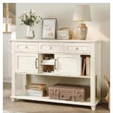 Vabches Entryway Table with 2 Sliding Barn Doors & 3 Drawers, 47\" Farmhouse Console Table with Storage Shelf, Rustic Sofa Table Behind Couch for Hallway, Living Room, Entryway, White Grey