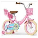 Glaf Toddler Girls Bike for Age 6-9 Years 16 Inch Girls Bike with Training Wheels and Doll Seat Kids Bike Bicycle with Basket,Adjustable Seat,Bell, Pink