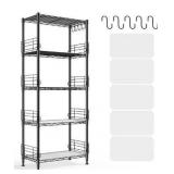 REIBII 5 Tier Metal Shelving Unit Pantry Storage Shelves Adjustable Metal Wire Shelf with Side Blockers 59.1\" H Standing Storage Rack with Hooks & Shelf Liners for Kitchen Pantry Bathroom Closet