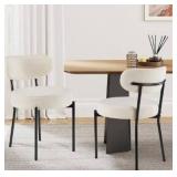 Sweetcrispy Dining Chairs Set of 2, Boucle Upholstered Modern Mid Century Round Kitchen Chairs with Curved Backrest & Metal Legs for Vanity, Living Room - Beige