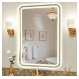 32X24 Gold LED Mirror for Bathroom with Frontlit & Backlit, LED Bathroom Mirror with Metal Frame, Anti-Fog, Stepless Dimmable, 3 Colors Temperature LED Vanity Mirror(Horizontal/Vertical)