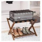 Smart FENDEE Fully Assembled Luggage Racks with 5 Nylon Straps,Guest Room, Bedroom, Hotel,Walnut