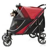 Dog Stroller for Medium/Large Dogs One-Click Folding,Extra Large Pet Stroller with Storage Pocket,Cat Stroller with Shock Absorption Red