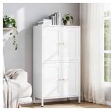 Yizosh Metal Pantry Cabinet,Tall Kitchen Pantry Storage Cabinet with 4 Doors and 2 Adjustable Shelves - 43\" White Cupboard Cabinet for Kitchen,Living Room,Dining Room,Home
