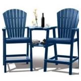 Tall Adirondack Chairs Set of 2 HDPE Outdoor Adirondack Barstools with Double Connecting Tray Patio Stools Weather Resistant for Outdoor Deck Lawn Pool Backyard,Navy Blue