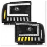 500% Brighter LED Projector Sequential LED DRL Headlight Assembly Fit for 2005-2007 2005 2006 2007 05 06 07 F250 F350 F450 F550 Super Duty/2005 Ford Excursion (Black Housing Clear Reflector)