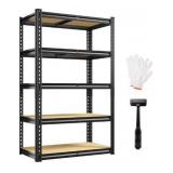 REIBII Storage Shelves 5 Tier Adjustable Garage Shelving Heavy Duty Metal Shelving 2020LBS Metal Shelf 59.8\" H Pantry Shelf for Garage Pantry Closet Kitchen Basement 28\" W x 12\" D x 59.8\" H, Black
