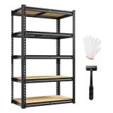 REIBII Storage Shelves 5 Tier Adjustable Garage Shelving Heavy Duty Metal Shelving 2020LBS Metal Shelf 59.8\" H Pantry Shelf for Garage Pantry Closet Kitchen Basement 28\" W x 12\" D x 59.8\" H, Black