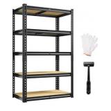 REIBII Storage Shelves 5 Tier Adjustable Garage Shelving Heavy Duty Metal Shelving 2020LBS Metal Shelf 59.8\" H Pantry Shelf for Garage Pantry Closet Kitchen Basement 28\" W x 12\" D x 59.8\" H, Black