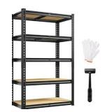 REIBII Storage Shelves 5 Tier Adjustable Garage Shelving Heavy Duty Metal Shelving 2020LBS Metal Shelf 59.8\" H Pantry Shelf for Garage Pantry Closet Kitchen Basement 28\" W x 12\" D x 59.8\" H, Black