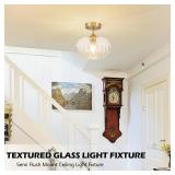 Bagood Gold Semi Flush Mount Ceiling Light Fixture Vintage Ceiling Light Fixture Farmhouse Globe Glass Mid Century Textured Glass Hallway Fixture for Bathroom Entryway (Bulb Incl.)