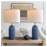 USumkky 20.5 inches Modern Ceramic Dark Blue Bedside Lamp Set of 2 for Bedroom Decor Farmhouse Table Lamp for Living Room Office Dorm