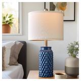 USumkky 20.5 inches Modern Ceramic Dark Blue Bedside Lamp Set of 2 for Bedroom Decor Farmhouse Table Lamp for Living Room Office Dorm