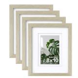 Egofine 8x10 Picture Frames Set of 4, Made of Solid Wood Covered by Plexiglass 4x6 and 5x7 with Mat or 8x10 without Mat, for Table Top Display and Wall Mounting Photo Frame Distressed Wood Grain