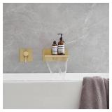 BWE Wall Mount Bathtub Faucet Brushed Gold Single Handle Modern Bathtub Faucet with Rough in Valve High Flow Filler Waterfall Tub Spout