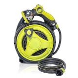 YASHINE Retractable Garden Hose Reel, Portable Hose Reel, 45+5FT with 10 Patterns Spray Nozzle, Adapts to standard US hose plugs, 50FT Hose Reel for Garden Watering Car Washing Pet -Green
