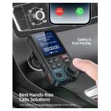 Nulaxy Bluetooth Car Adapter 1.8\" Color Screen Strong Mic, QC3.0 Fast Charger Wireless FM Radio Transmitter with Treble & Bass Sound Music Player, Hands-Free Calls, Supports AUX/TF Card/USB Drive