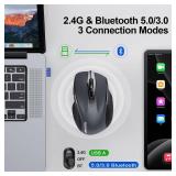 TECKNET Wireless Mouse (2.4G & BT5.0/3.0) Silent 4800 DPI Computer USB A & Bluetooth Mouse 6 Buttons, Wide Compatibility - Grey