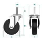 HOLKIE Caster Wheels 3 inch with No Brake Stem Casters, 5/16\" -18 x 1-1/2\" (Stem Diameter 5/16\", Stem Length 1-1/2\") Threaded Swivel Casters Set of 4 Heavy Duty Castors Black