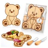 Ziliny 1 Set Baby Shower Prizes Bear Shaped Cheese Board with Cheese Knives and Forks Baby Shower Party Favors Gift Box for Wedding Bridal Birthday Gender Reveal Favor (Bamboo Color)