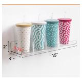 upsimples Acrylic Shelves for Bathroom Storage, 15\" Floating Shelves Wall Organizer for Perfume, Make up, Skincare, Kids Bookshelf for Bedroom, Nursery, Living Room Decor, Clear, 2 Pack