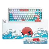 XVX PBT Keycaps and Japanese Sea Wave Large Mouse Pad Combo, 121 Keys Coral Sea Custom Key caps, Extended Kanagawa Mat Desk Pad, Keycaps 75 Percent Dye Sub and Kanagawa Mice Pad (27.6