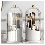 Ezebesta 1PCS Makeup Brush Holder Organizer with Clear Lid 360 Rotating Sliding Opening Dustproof Brushes Container for Vanity