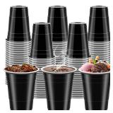 GGOLDMER 100 Pack 16 oz Black Plastic Cups for Party, Heavy Duty Black Disposable Cups Graduation Cups Bulk for Halloween Wedding Birthday Festive Celebrations Wine Beer Beverage