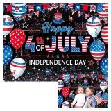 BINQOO 4th of July Banner Backdrop Independence Day Patriotic Party Photography Background Decorations for American National Day Happy July 4th Veterans Photo Booth Banner (7x5FT)