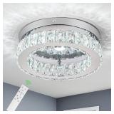 HOPGGIE 12 Inch Crystal Chandeliers LED Ceiling Light Flush Mount Ceiling Light Fixtures Modern Chandelier Light for Kitchen Closet Hallway Bedroom Foyer Laundry Room (Dimmable)