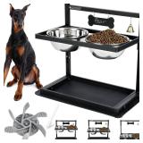SHAINFUN Elevated Dog Bowls - Slow Feeder, Raised Stand with Two 1700ML Stainless Steel Bowls, Spill Proof Mat for Large & Medium Dogs