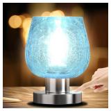 Touch Bedside Table Lamp for Bedroom, Vintage Small Touch Lamp for with Decorative Glass, Warm LED Bulb, 3 Way Dimmable Warm Light for Nightstand Living Room Desk,Ideal Gifts for Most Holiday Blue