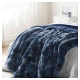 Bedsure GentleSoft Fluffy Navy Blue Throw Blanket, Tie Dye Blue Decor Navy Gifts for Men, Soft Cozy Fuzzy Plush Minky Thick Warm Sherpa Fleece Faux Fur Blanket for Couch, Blanket Gifts for Him, 50x60