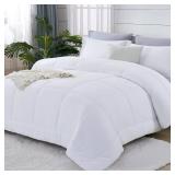 CozyLux King Size Comforter Sets - White Comforter King Size, 3 Pieces Box Stitched Soft Lightweight Bed Set, All Season Bedding Sets with 1 Down Alternative Comforter and 2 Pillow Shams