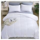 CozyLux King Size Comforter Sets - White Comforter King Size, 3 Pieces Box Stitched Soft Lightweight Bed Set, All Season Bedding Sets with 1 Down Alternative Comforter and 2 Pillow Shams
