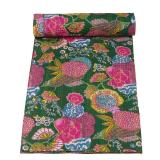 Marubhumi Quilts Indian Handmade Indian Traditional Blankets, Reversible, Jungle Print Vintage Kantha Quilt, Comforter, Green - King 108 x 108 Inches