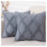 decorUhome Throw Pillow Covers 18x18 Inch Set of 2, Soft Plush Faux Fur Wool Blue Grey Couch Pillow Covers, Decorative Neutral Pillow Cases for Bed Sofa Living Room Home Decor